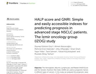 HALP score and GNRI: Simple and easily accessible indexes for predicting prognosis in advanced stage