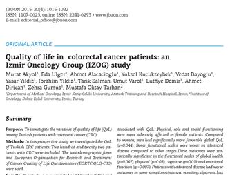 Quality of life in colorectal cancer patients: an Izmir Oncology Group (IZOG) study