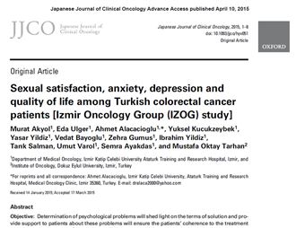 Sexual satisfaction, anxiety, depression and quality of life among Turkish colorectal cancer patient